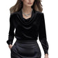 Elegant Solid-Color Minimalist Boat-Neck Long-Sleeve Shirt For Women