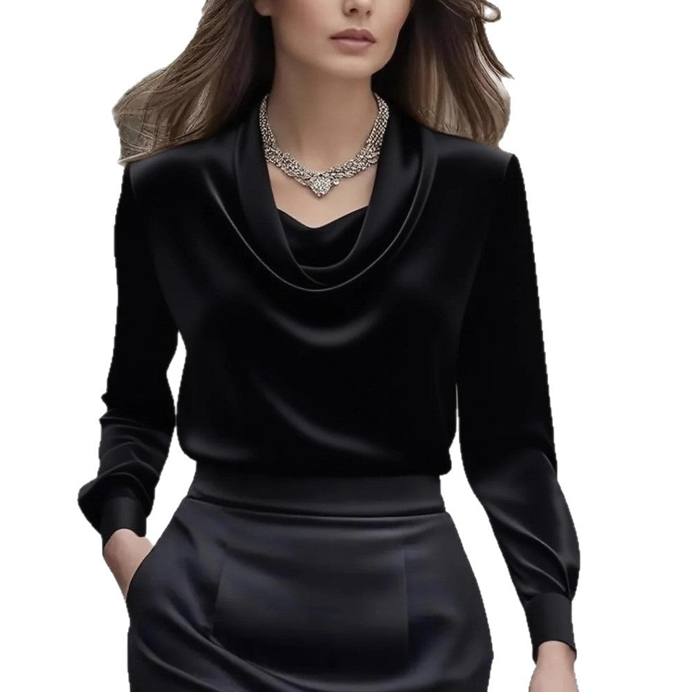 Elegant Solid-Color Minimalist Boat-Neck Long-Sleeve Shirt For Women
