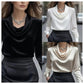 Elegant Solid-Color Minimalist Boat-Neck Long-Sleeve Shirt For Women