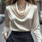 Elegant Solid-Color Minimalist Boat-Neck Long-Sleeve Shirt For Women