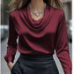 Elegant Solid-Color Minimalist Boat-Neck Long-Sleeve Shirt For Women