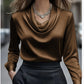 Elegant Solid-Color Minimalist Boat-Neck Long-Sleeve Shirt For Women